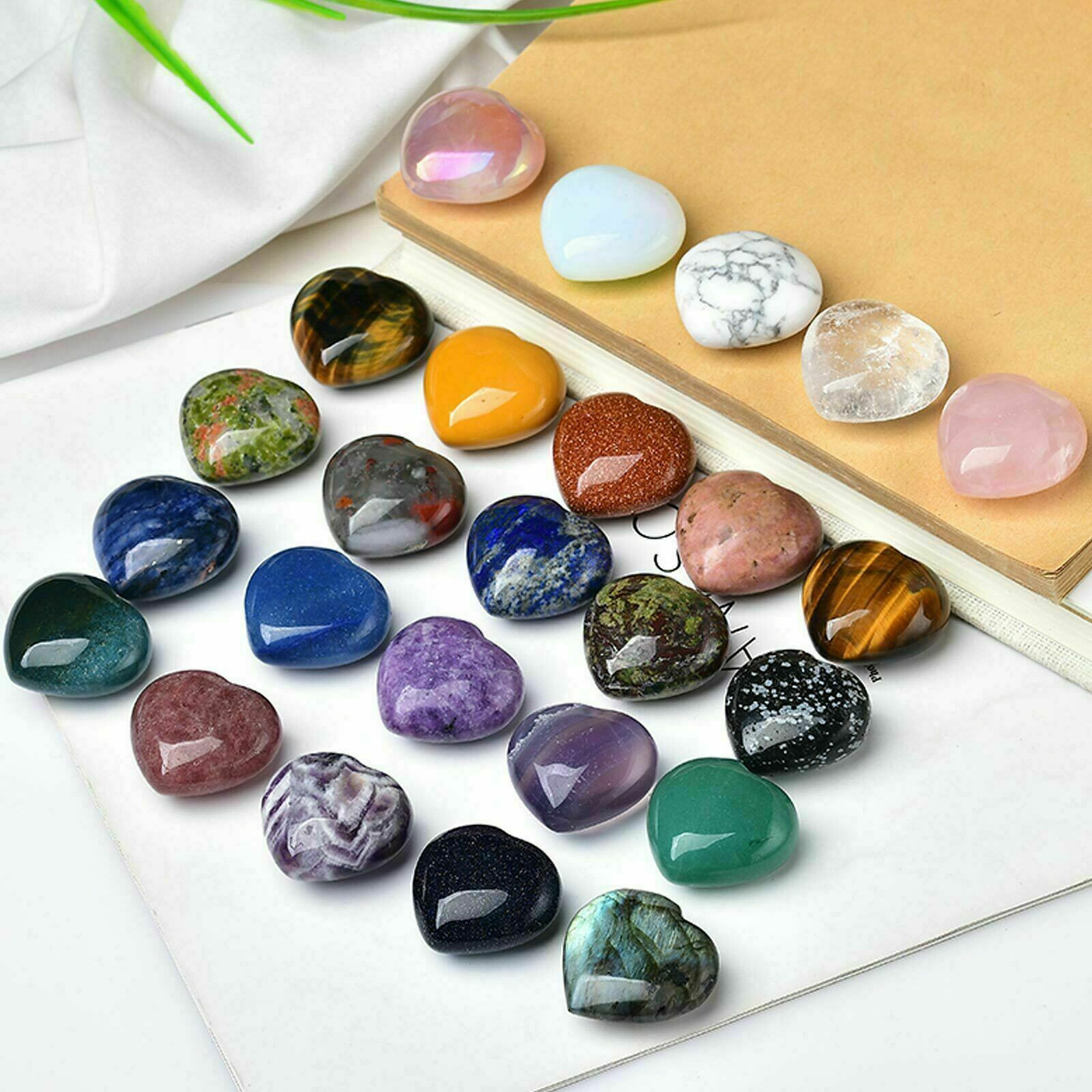 25PCS Crystal Hearts Natural Quartz Healing Gem Mini Crystal Heart Chakra Stones
