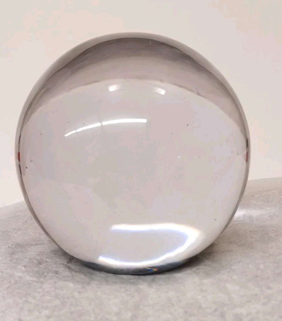 Glass Ball Solid Clear Sphere Flat on One side Paper Weight 4 Inch Diameter
