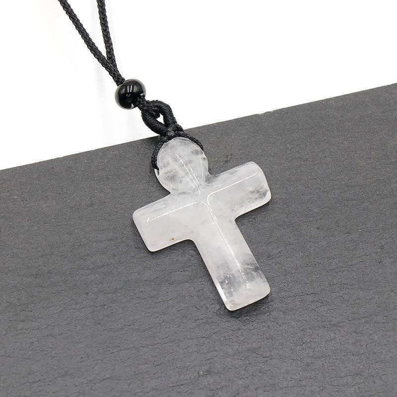 Natural Quartz Crystal Gemstone Crucifix Pendant Healing Reiki Necklace Amulet
