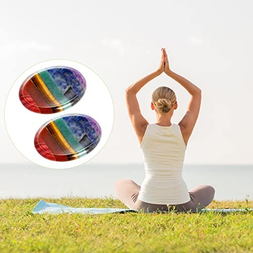 2 Pack 7 Chakra Thumb Worry Stones Natural Healing Crystals for Anxiety Relief