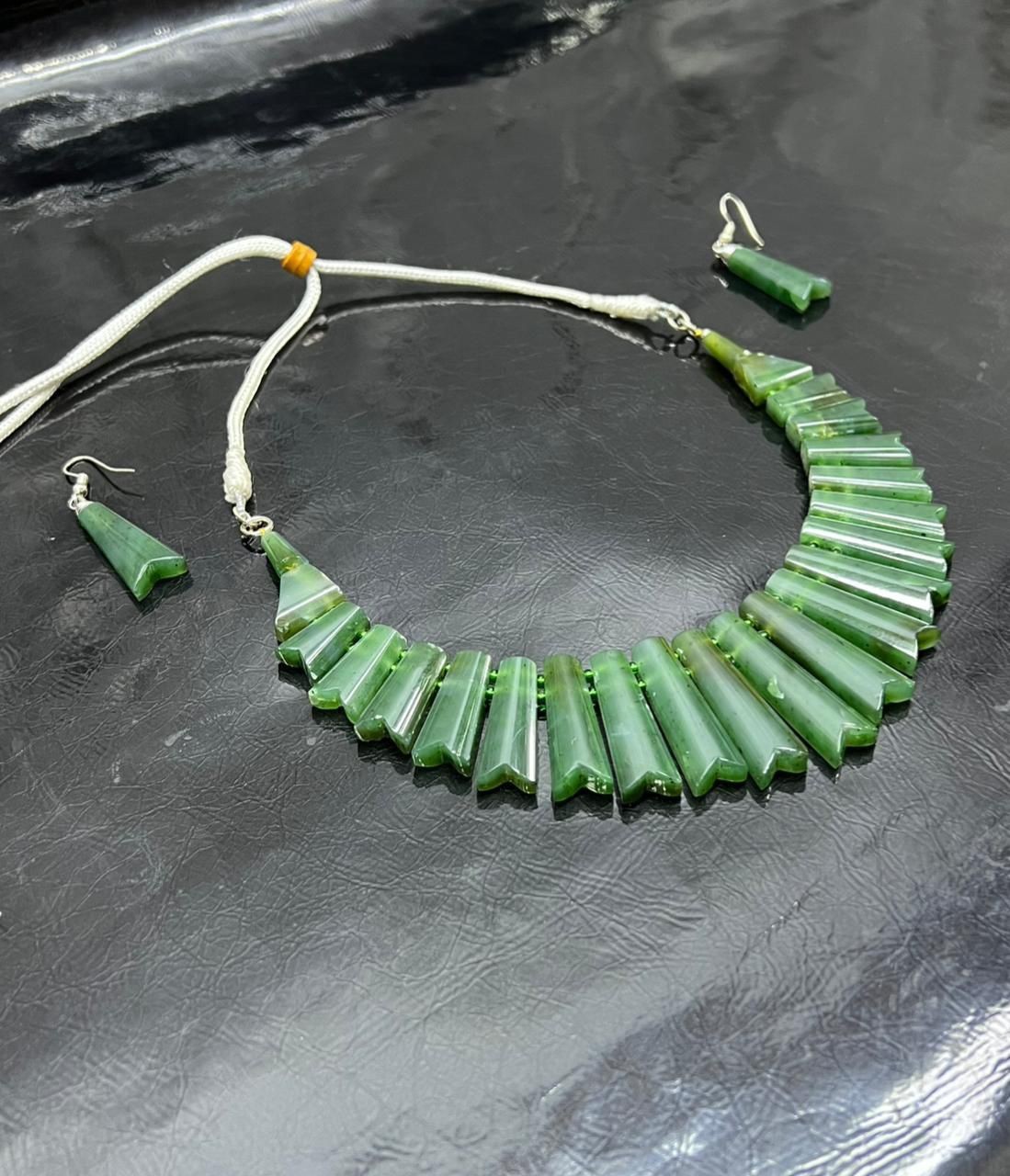 Natural Nephrite Jade Necklace Set | Premium Quality | Handcrafted Jewelry | 87g