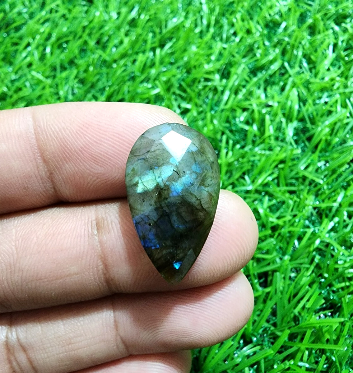 Lovely A+ Labradorite Checker Cut Faceted Pear Shape 18 Crt Gemstone For Jewelry