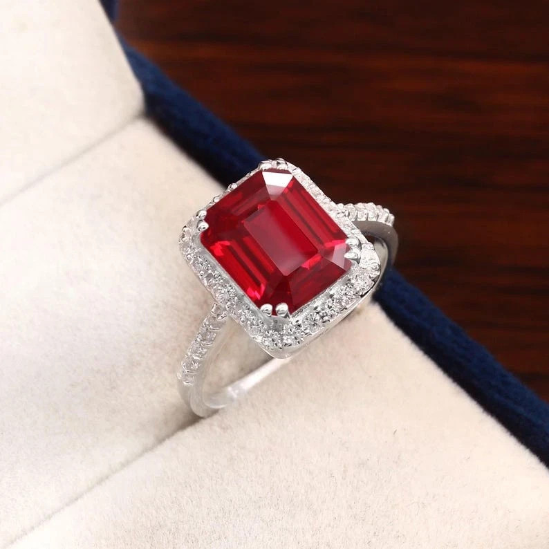 10 Ct Natural Blood Red Ruby Certified Ring In 925 Sterling Silver All Sizes