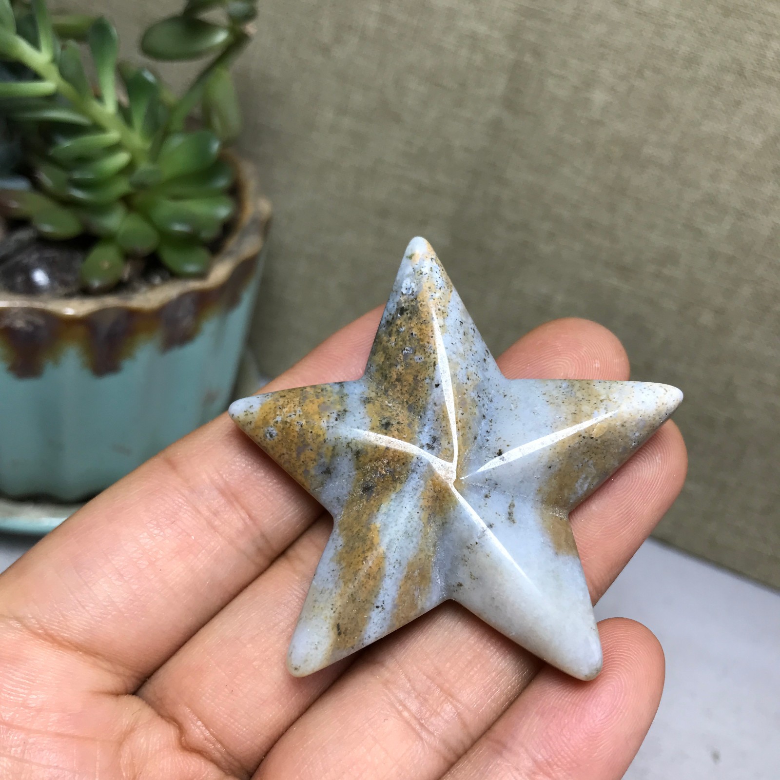 50mm Natural Ocean Jasper Hand carved five-pointed star specimens 25g A5246