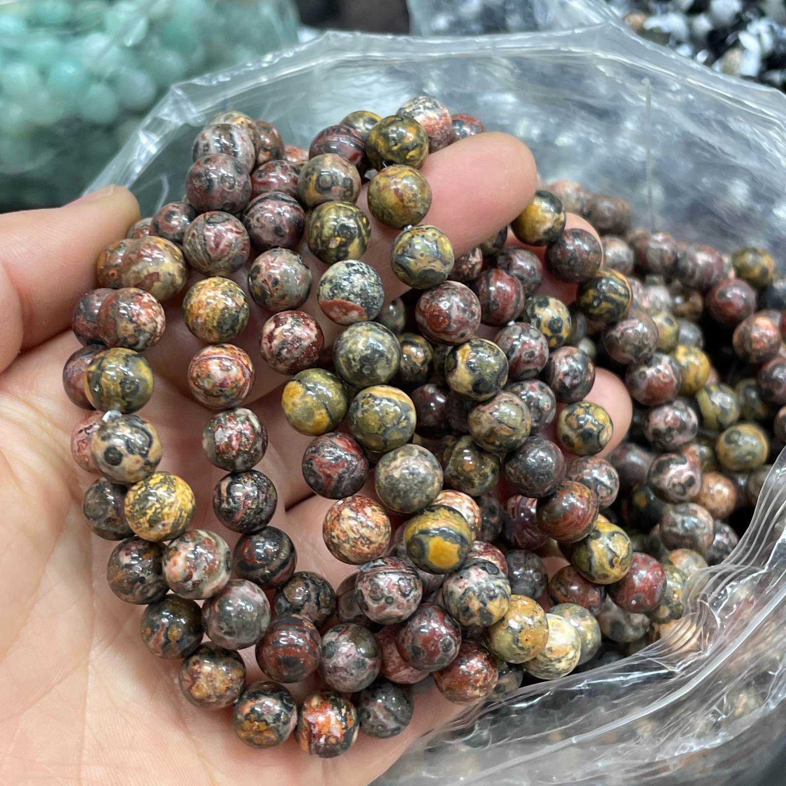 10Pcs 8mm Natural Leopard Jasper stone Quartz Crystal Stretch Bracelet
