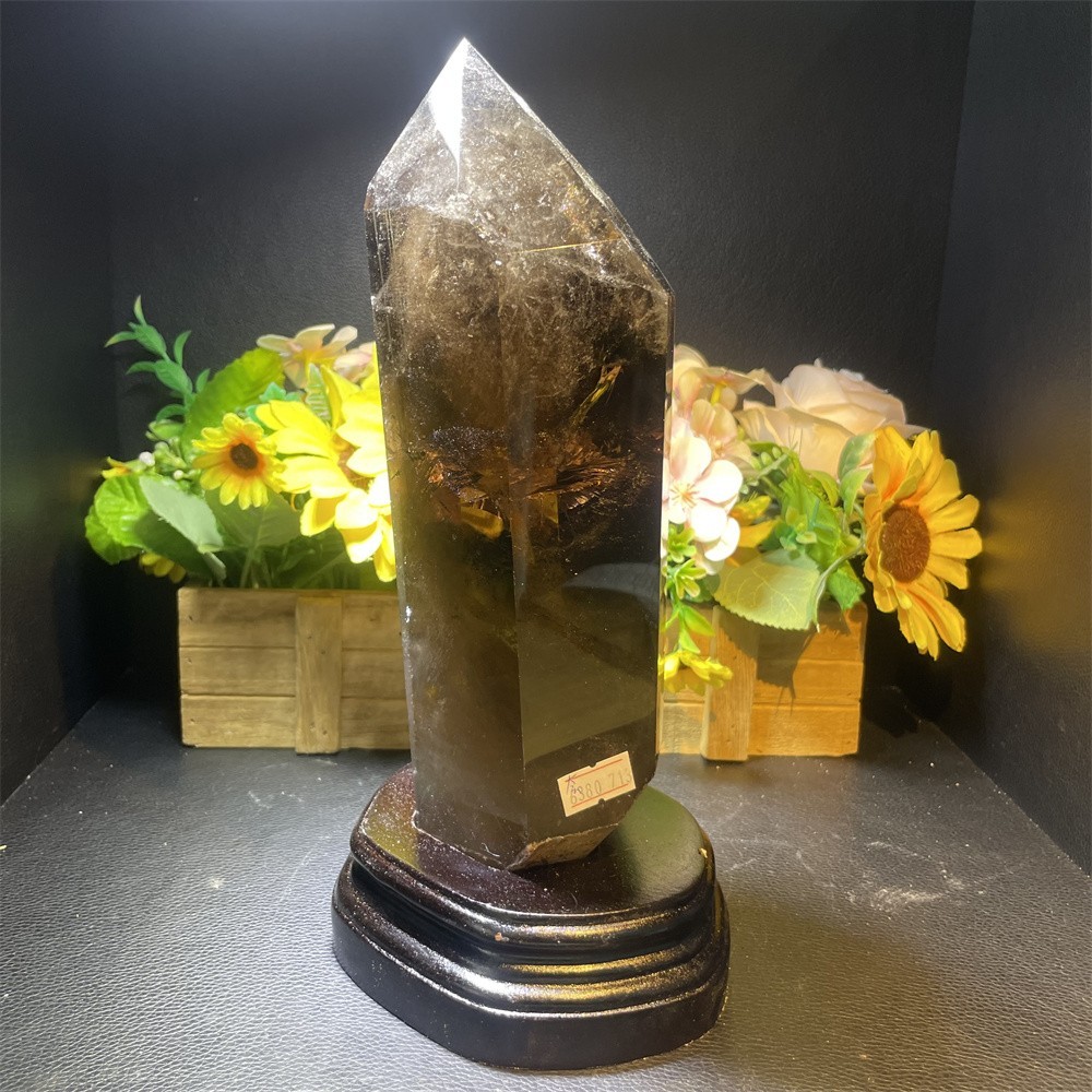 5.5LB 10.6″ A++Natural Smoky Quartz Obelisk Tower Quartz Crystal Energy +Stand