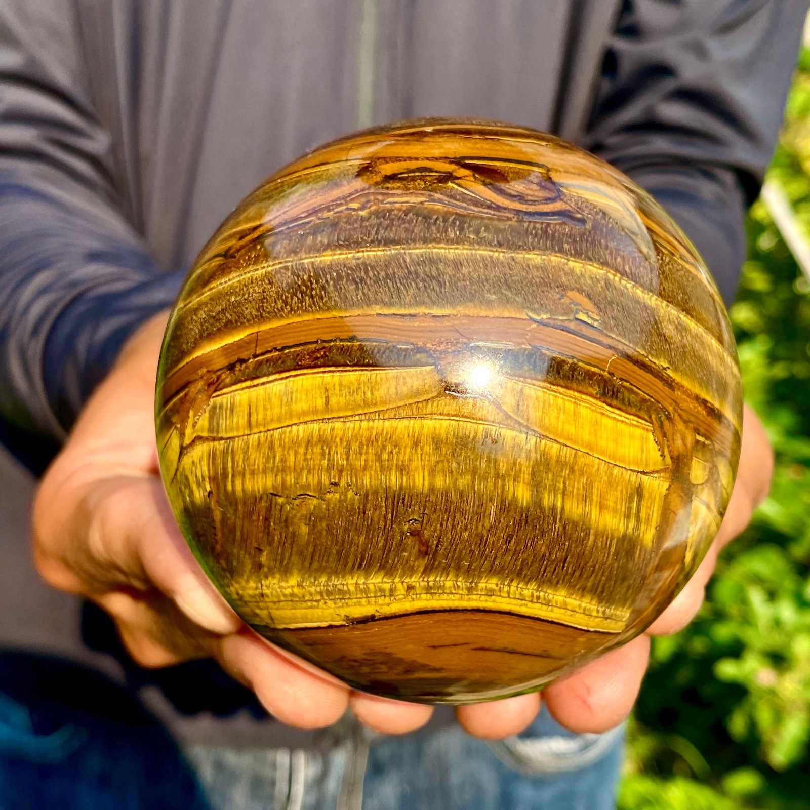 2.07LB Natural Tiger Eye Stone Crystal Ball Quartz Healing Sphere Décor