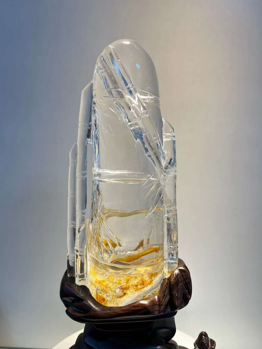 3.76LB Top Natural gold healer clear quartz bamboo Obelisk Crystal Wand Tower