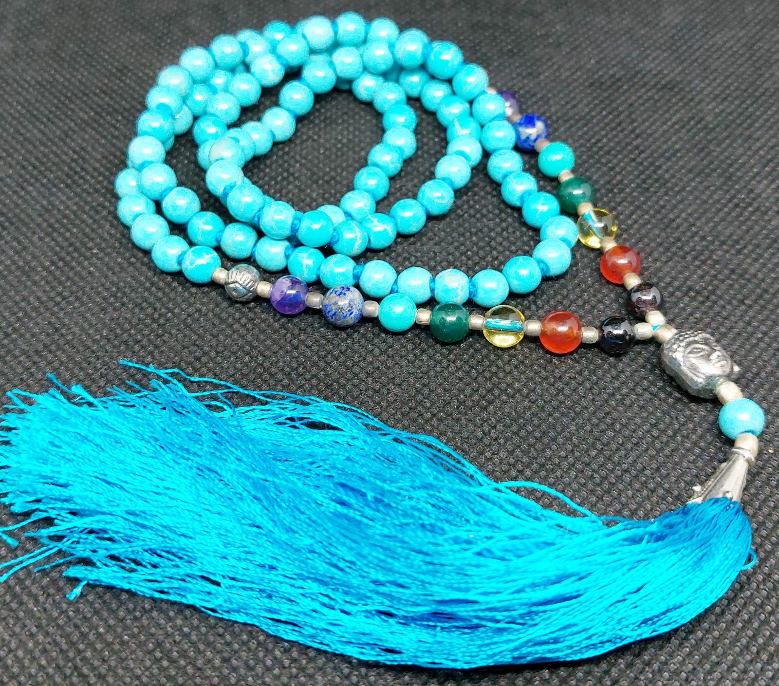 Natural Gemstone 7 Chakra Crystal Necklace 200% Real Agate Stone Mala