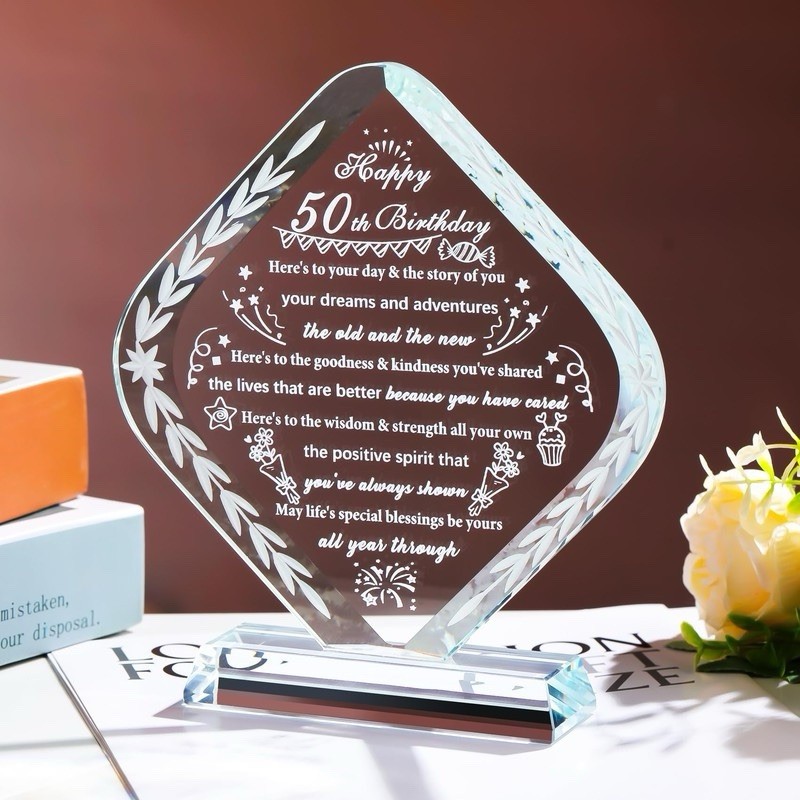 50th Birthday Gift for Women Men Crystal Plaque Keepsakes Happy 50th Birthday