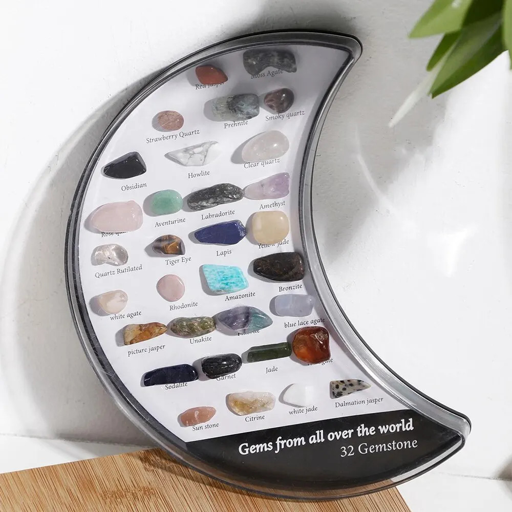 New 32pcs Moon Box Quartz Crystal Chakra Healing Stones And Crystals Set Hexagon