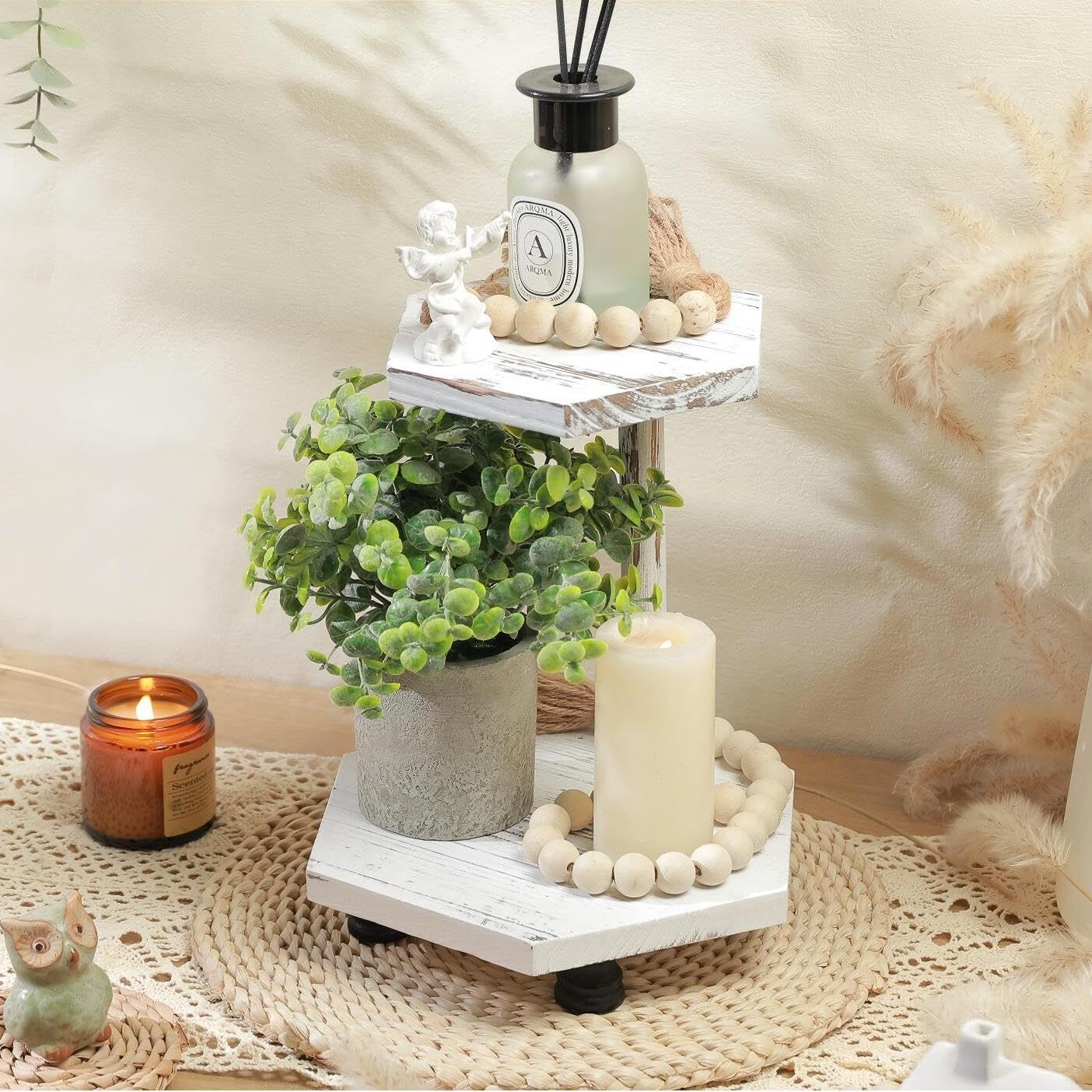 Hexagonal Wood Riser For Display 2tier Wood Farmhouse Riser For Kitchen Bathroom