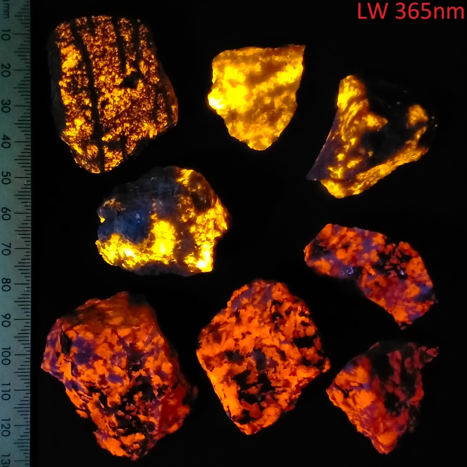 Fluorescent Sodalite & Scapolite minerals glowing flame stones lot Canada 0.21kg