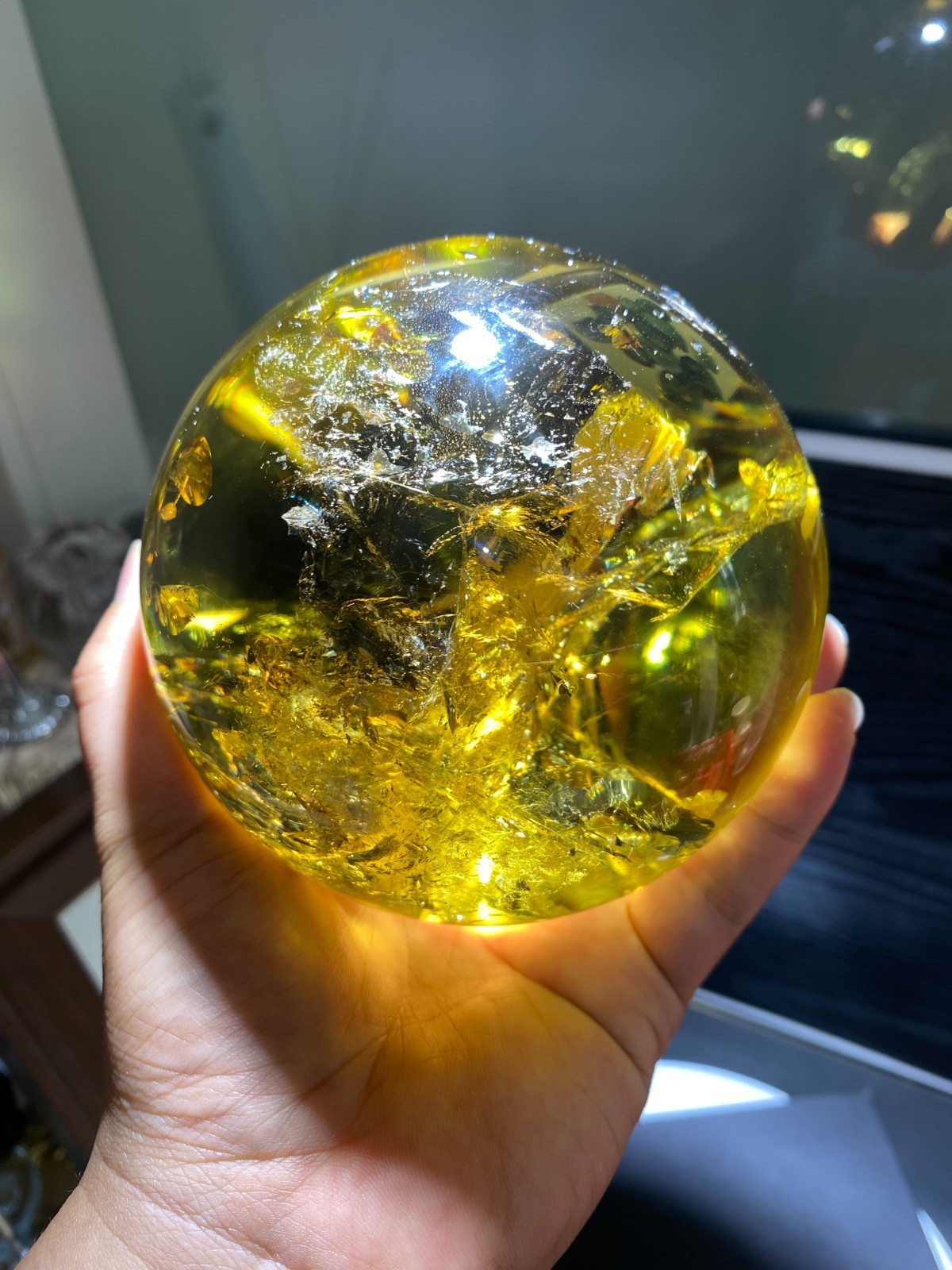 110mm TOP! Natural Rainbow Citrine ball carved Crystal Sphere reiki Heal Decor