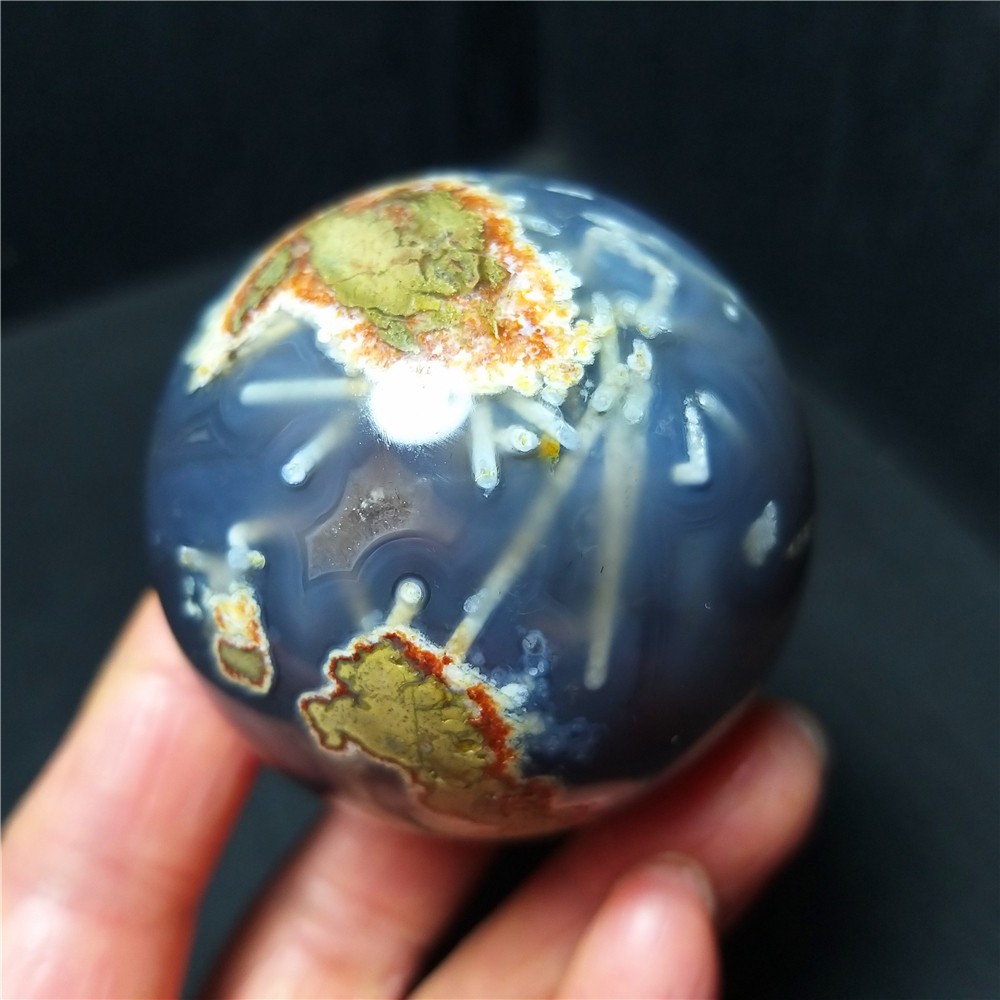 RARE 175.6G Natural Polished colorful Banded Agate Tourmaline Ball Healing A4698
