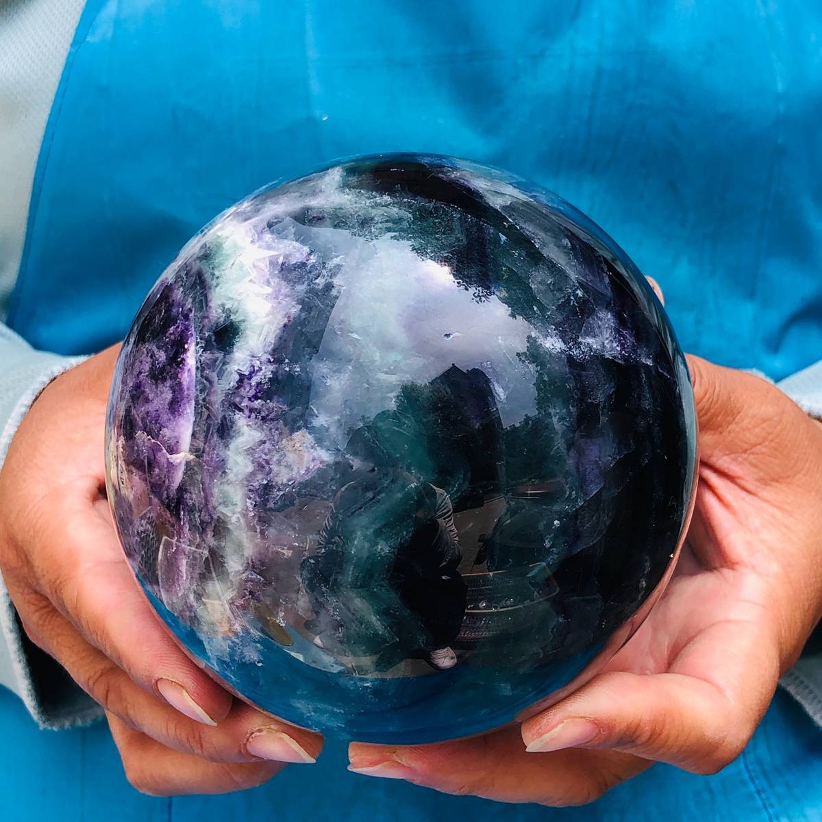4.92LB Natural rainbow fluorite sphere quartz crystal polished ball healing