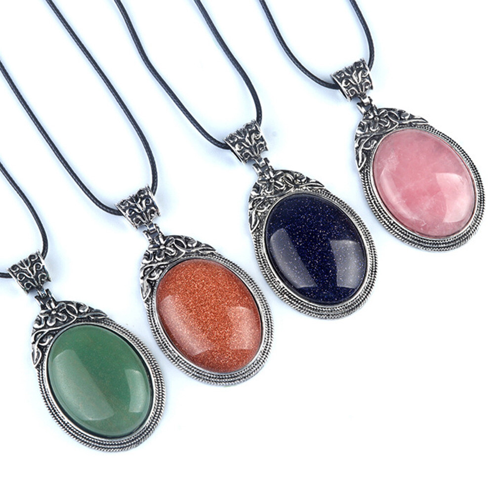 1pc Oval Crystal Pendant Chakra Beads Gemstone Faceback Necklace Jewelry Gifts