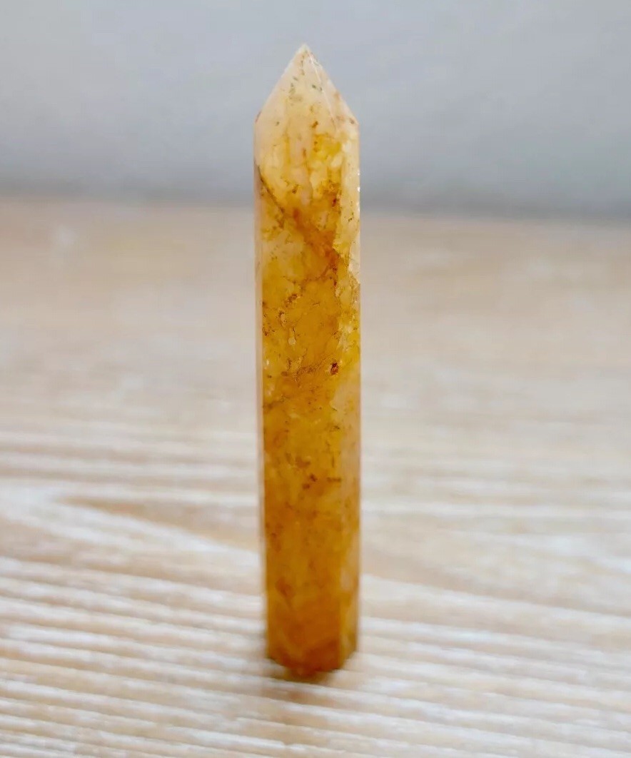 Golden Healer Quartz Stone Obelisk Healing Crystal Point Wand Reiki Energy Handm