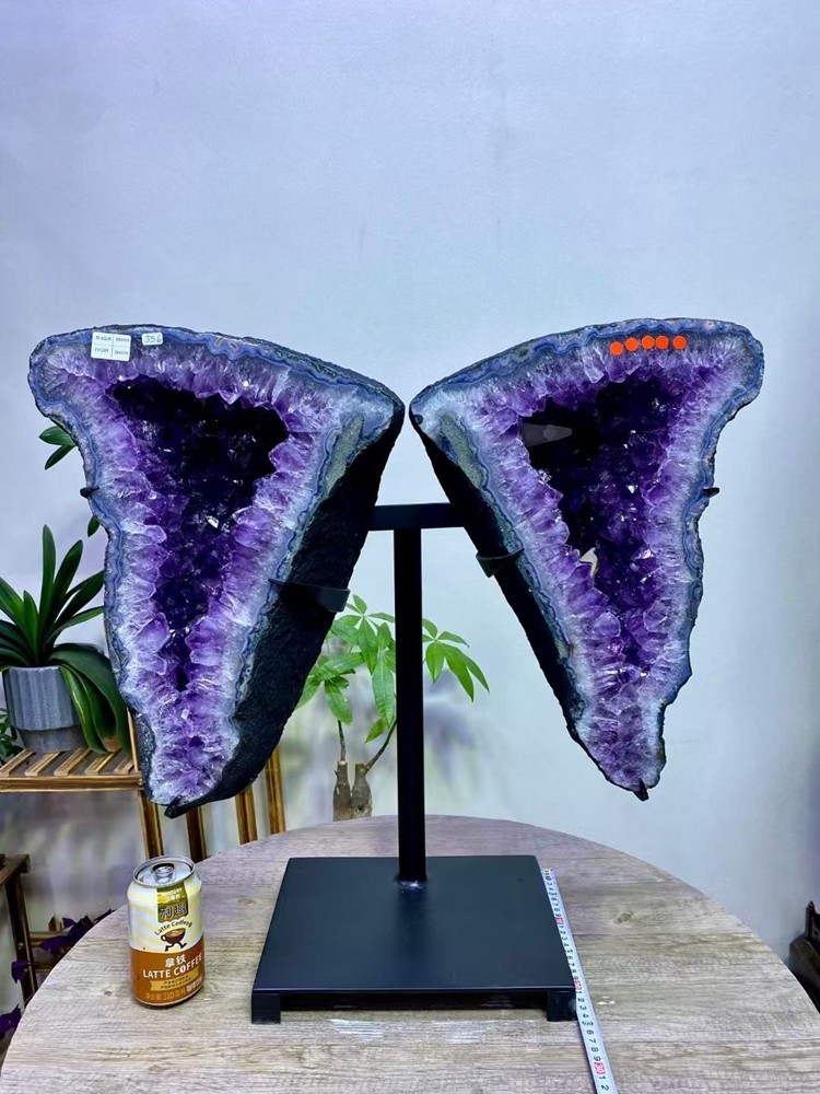 78LB Natural Amethyst Butterfly Geode Quartz Crystal Amethyst Cave + Stand