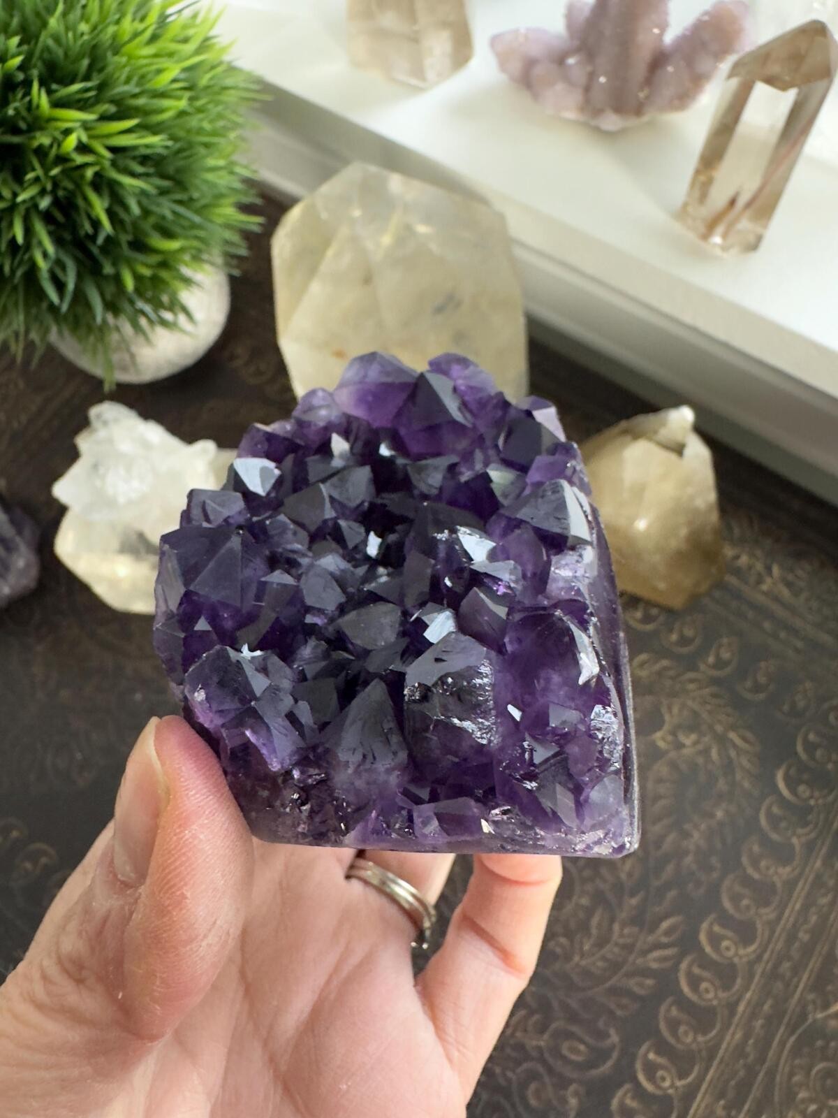 Amethyst Crystal Cluster Geode Dark Purple Standing Cut Base Mineral Specimen 33
