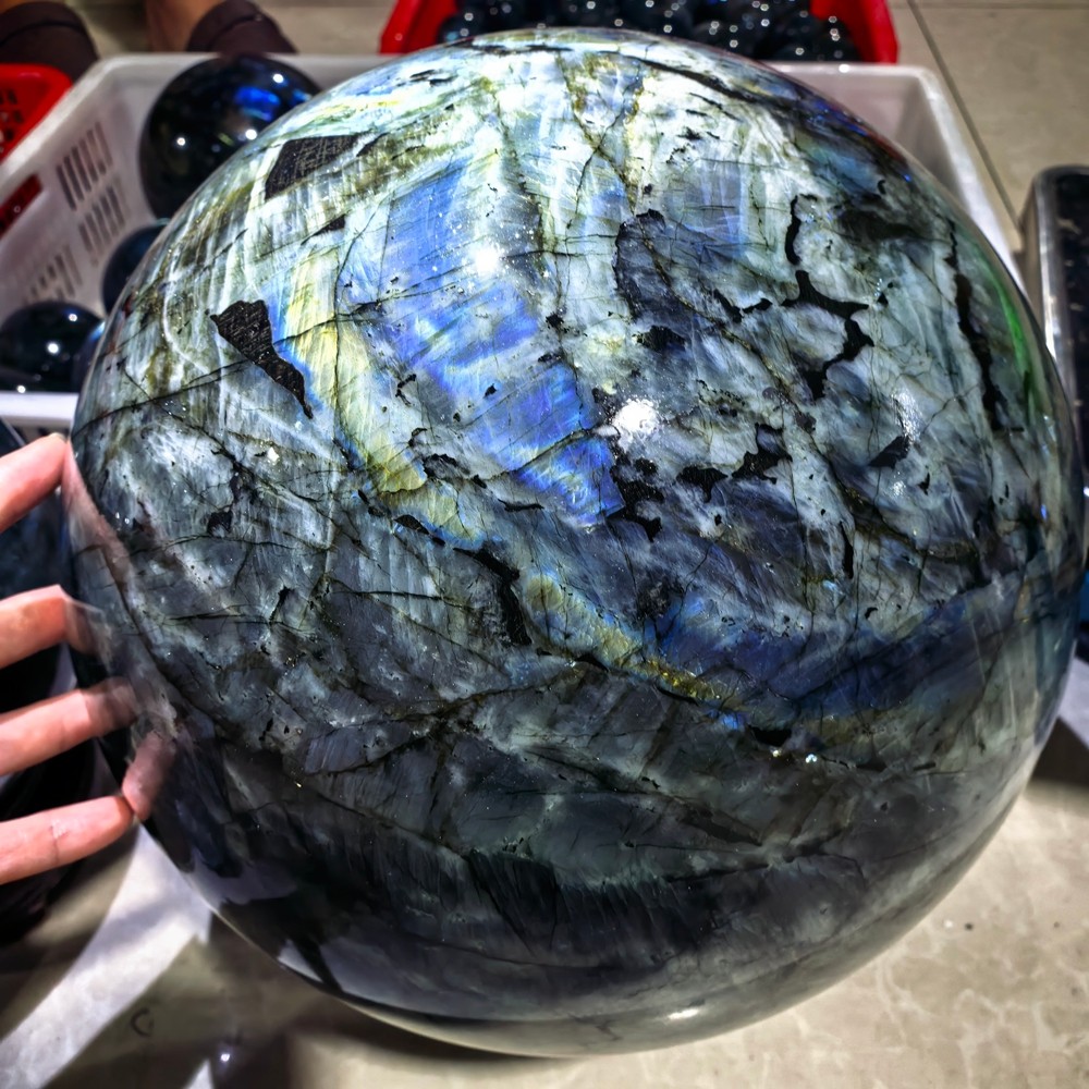 73.7LB Large Top Natural labradorite Quartz Sphere Carved Crystal Ball Healing