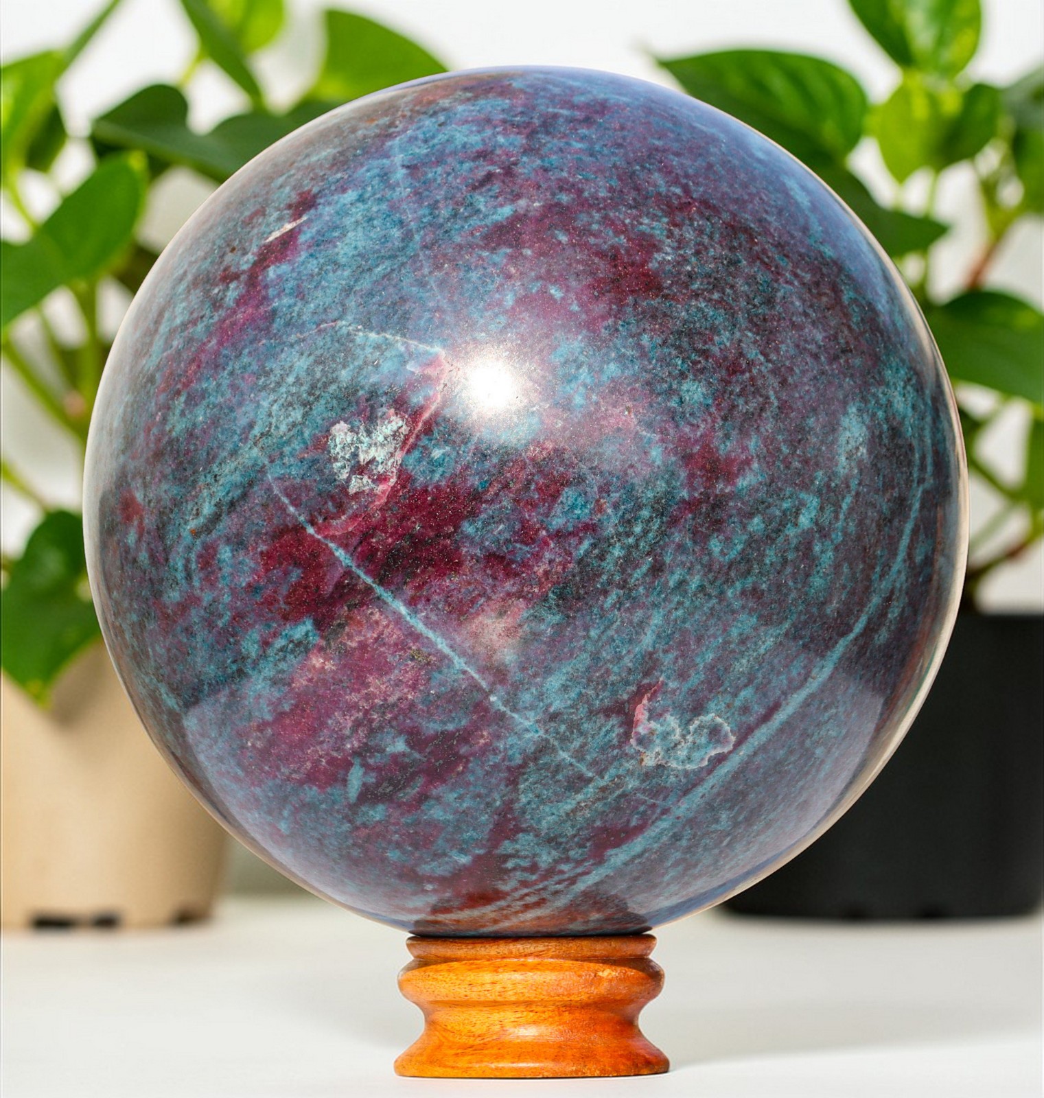 XL 230MM Blue Ruby Kyanite Crystal Healing Display Metaphysical Stone Sphere