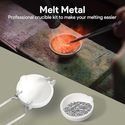 9 Pcs Crucibles for Melting Metal Kit, 6 Ceramic Quartz Crucibles, 3 Pcs Whipcli