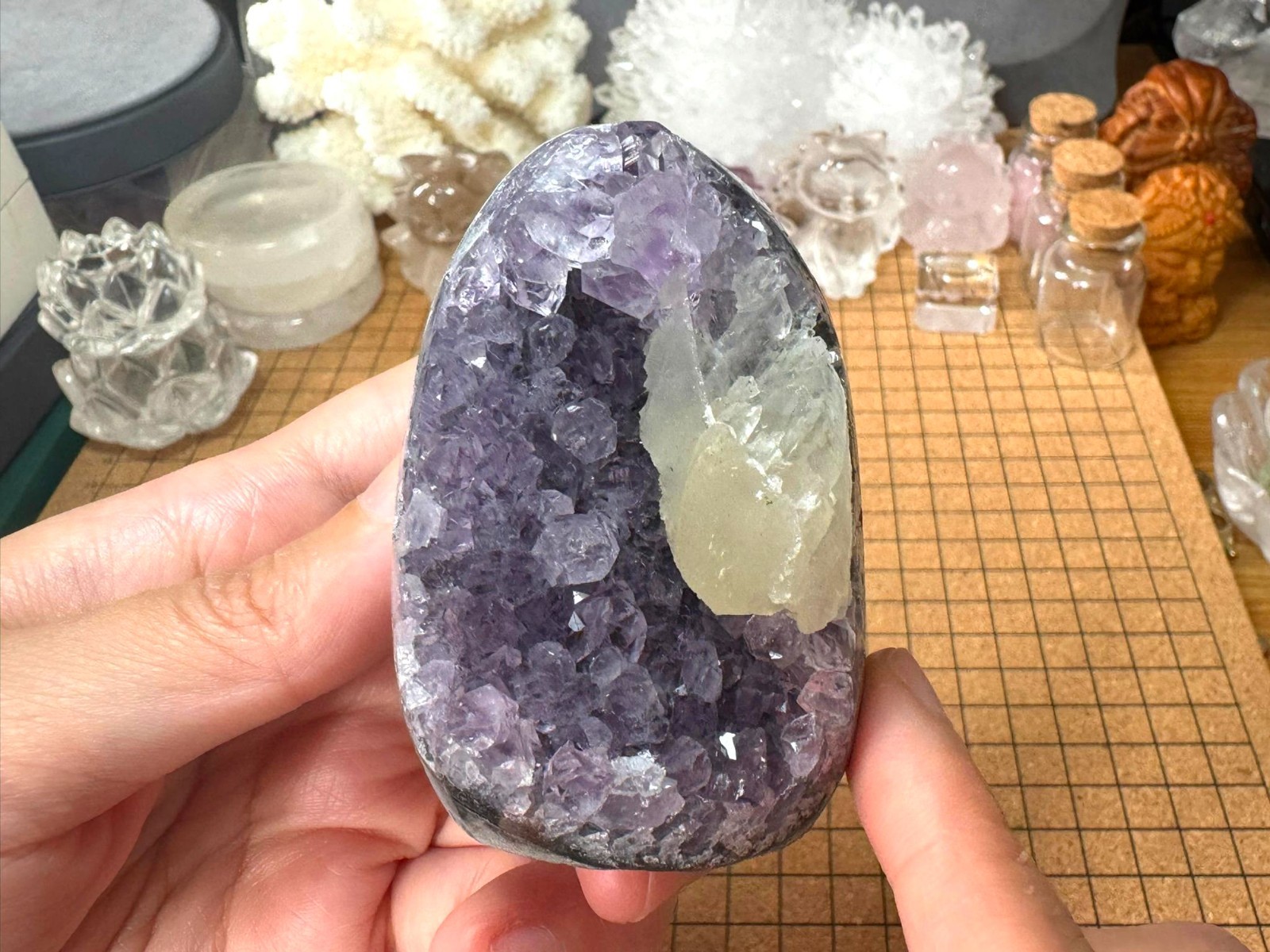 Natural Amethyst & Calcite Geode Quartz Crystal Cluster – 185 Grams (B246)