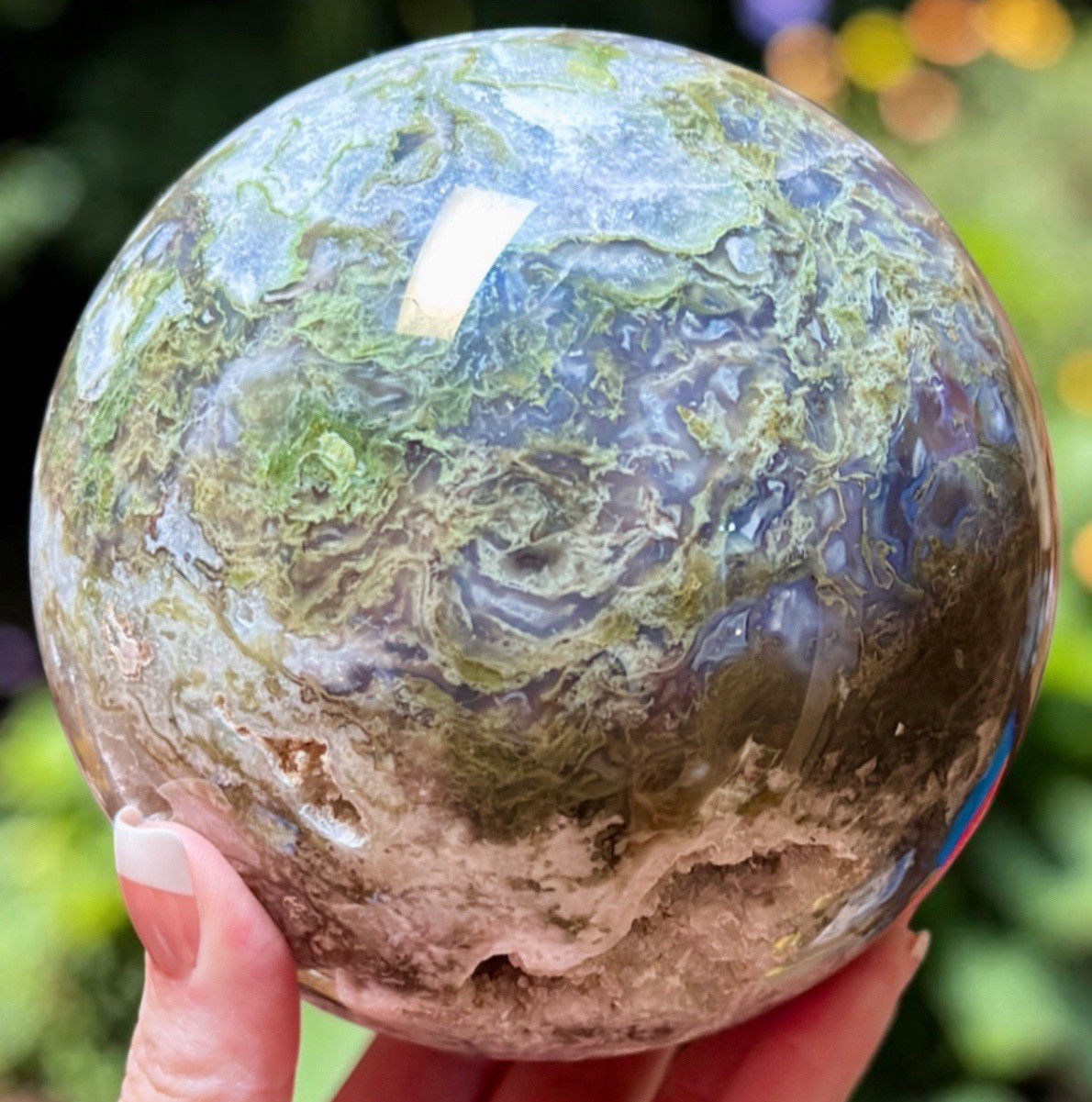XLarge Moss Agate Sphere 4.5 lb 4” Crystal Ball Druzy Quartz Natural Green