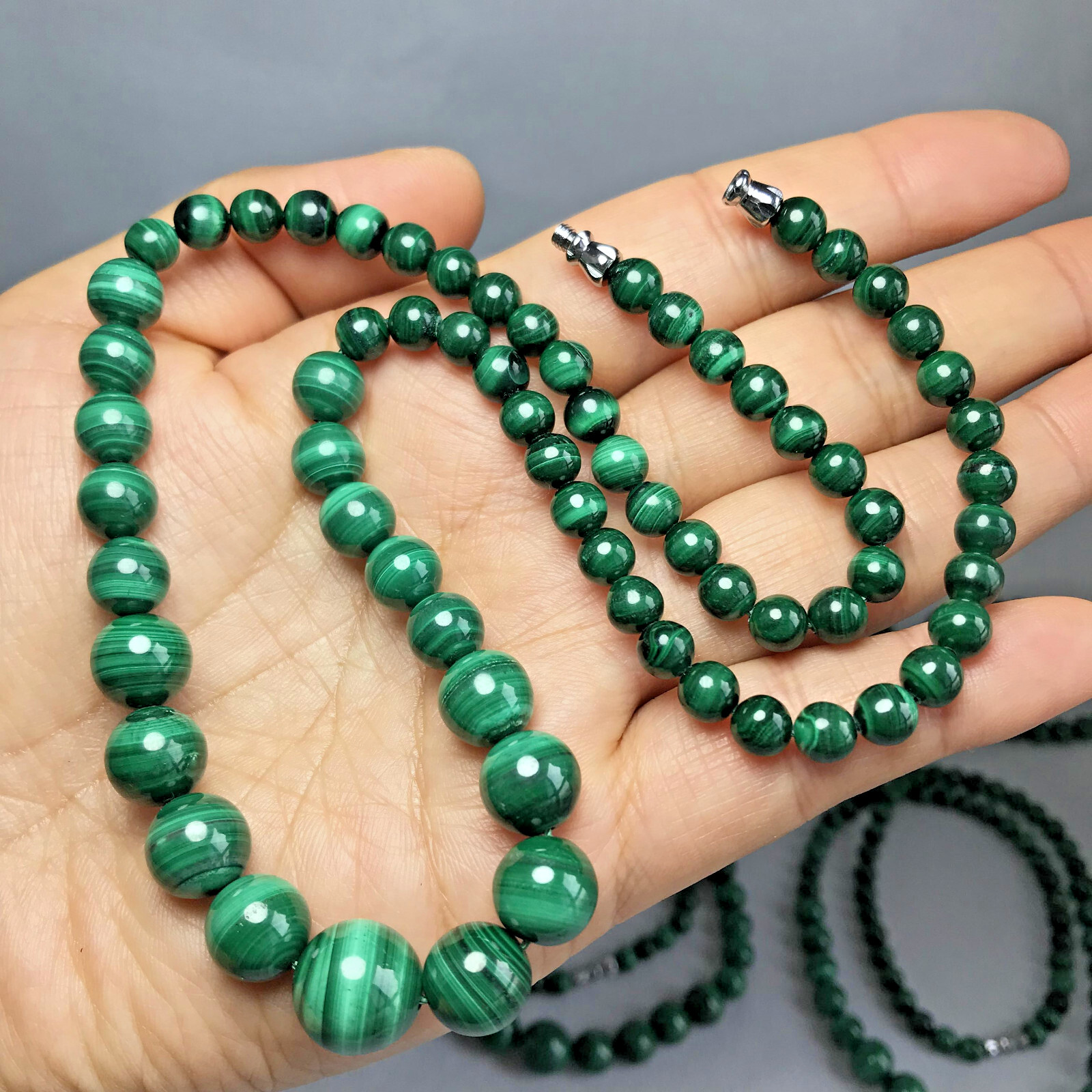 6mm-12mm Natural malachite gemstone Crystal chain beads necklace 54g-55g A5266