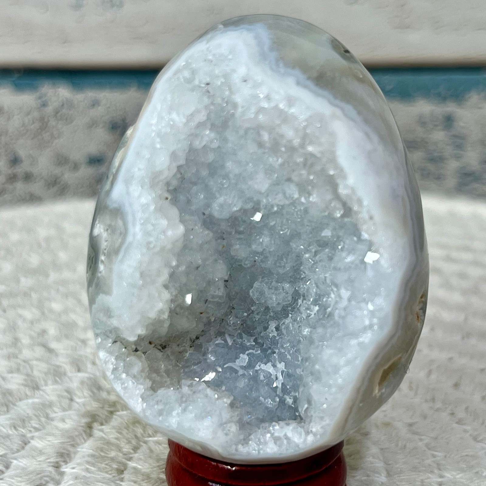 Natural Agate Egg Crystal Druzy Geode Polished Stone Birthday Gift Art 118 G