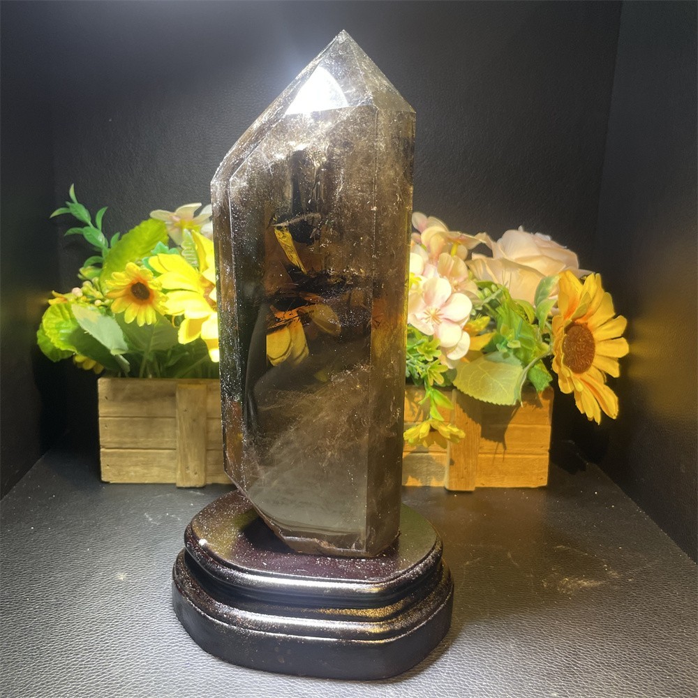 5.5LB 10.6″ A++Natural Smoky Quartz Obelisk Tower Quartz Crystal Energy +Stand
