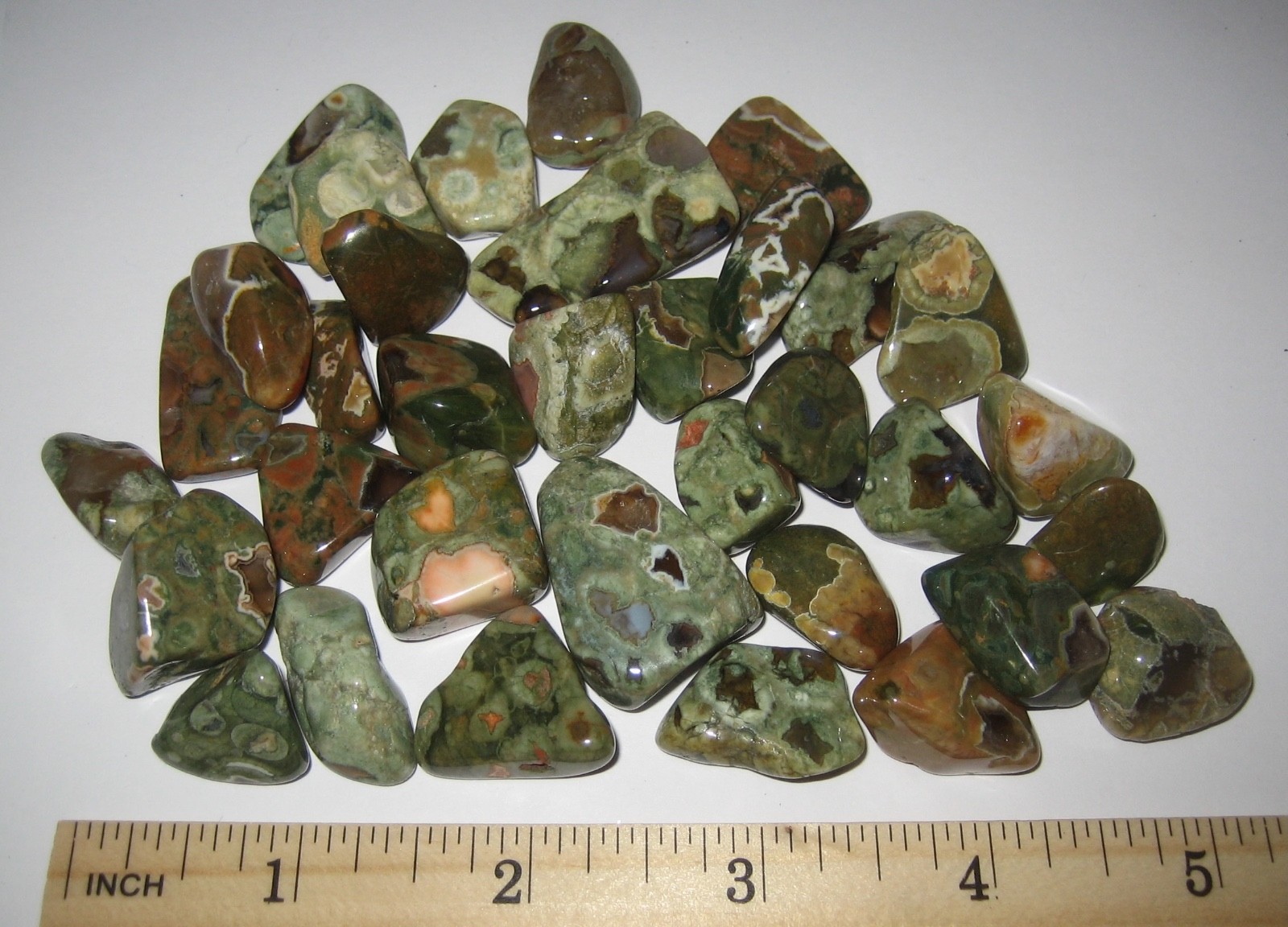32 A+ TUMBLED POLISHED 0.6″- 1″ RAINFOREST JASPER STONES AUSTRALIA 141.8grams *3
