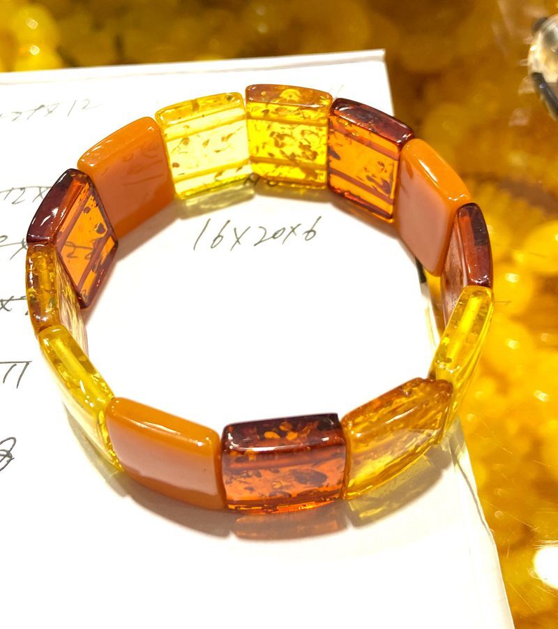 Certificate 16*20*6mm Natural multicolor Mexico Amber beeswax Bracelet 7.5”