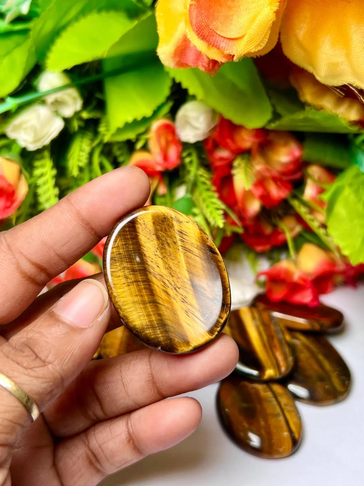 3pcs Tiger Eye Worry Stone Healing Palm Stone Energy Mineral Specimens Decor