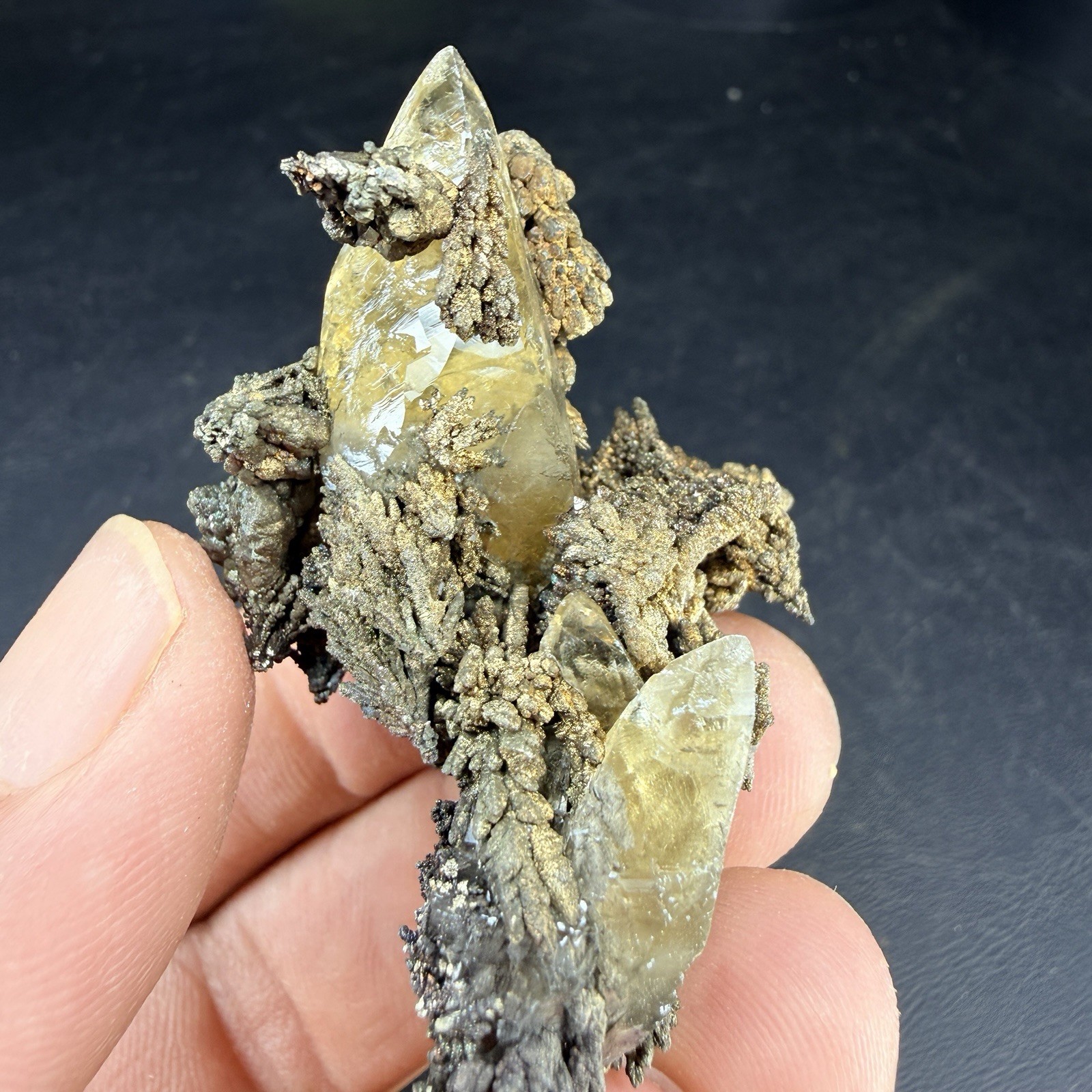 Golden Calcite Flower Chalcopyrite Crystal Combo / Sweetwater Mine *Video*