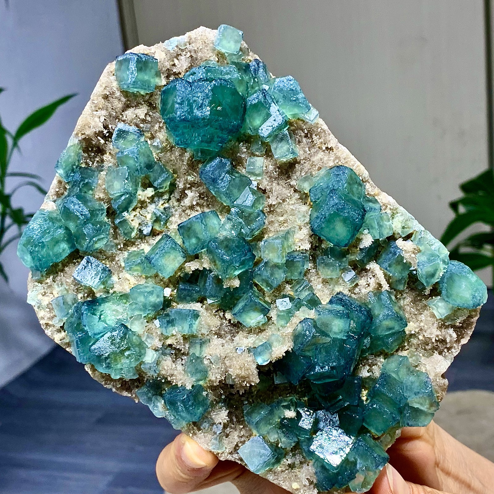 1.92LB Rare transparent green cubic fluorite mineral crystal sample/China