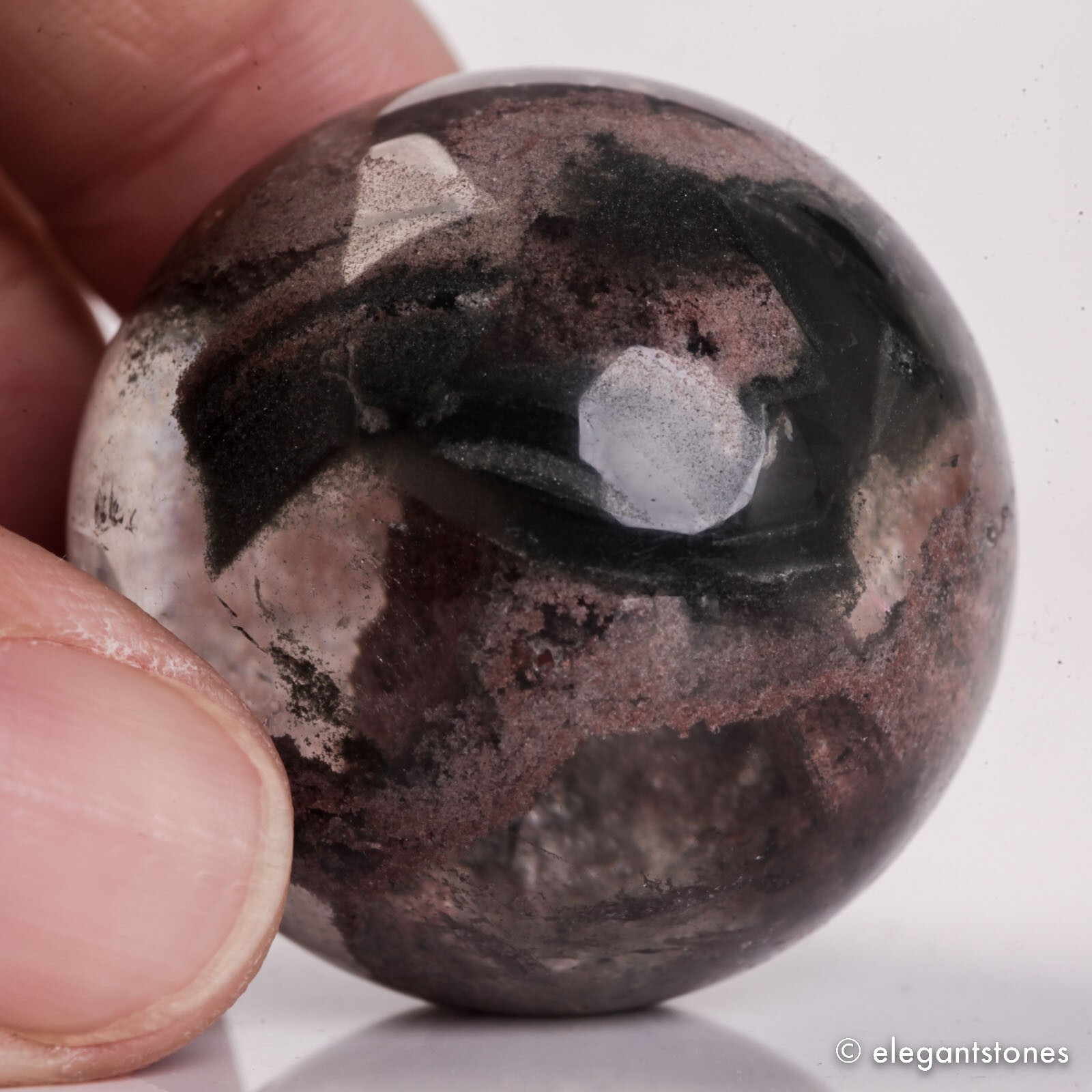58g34mm Natural Garden/Phantom/Ghost/Lodolite Quartz Crystal Sphere Healing Ball