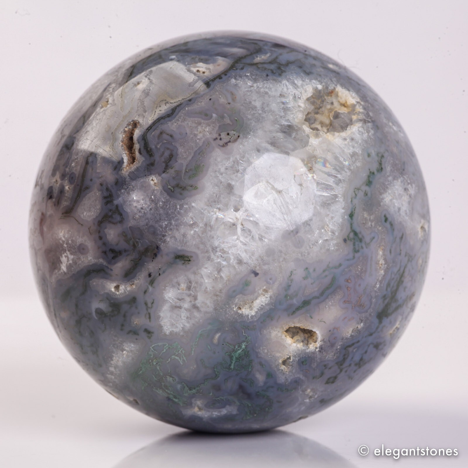 455g 69mm Moss Agate Sphere Crystal Natural Aquatic Plant Water Grass Reiki Ball