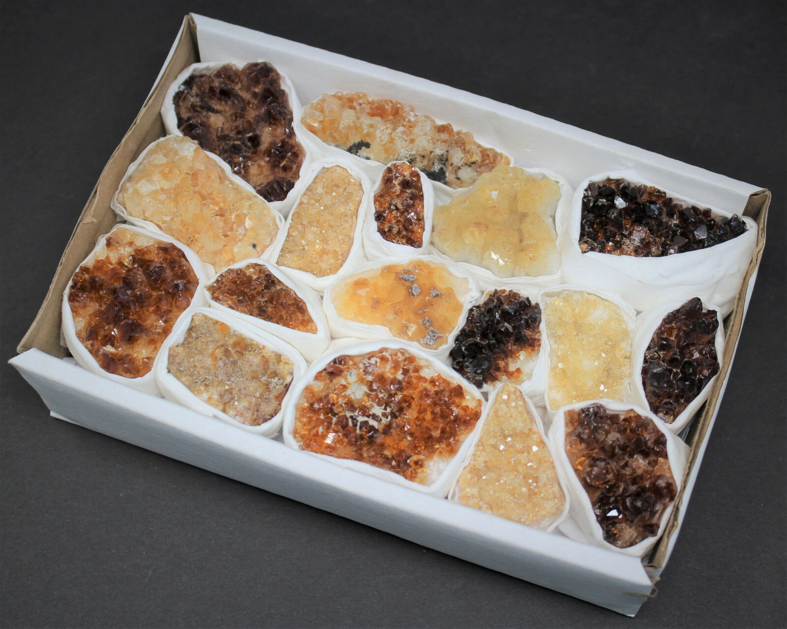 Citrine Crystal Clusters Box: Wholesale Bulk 7-10 Piece Lot B Grade Citrine Flat