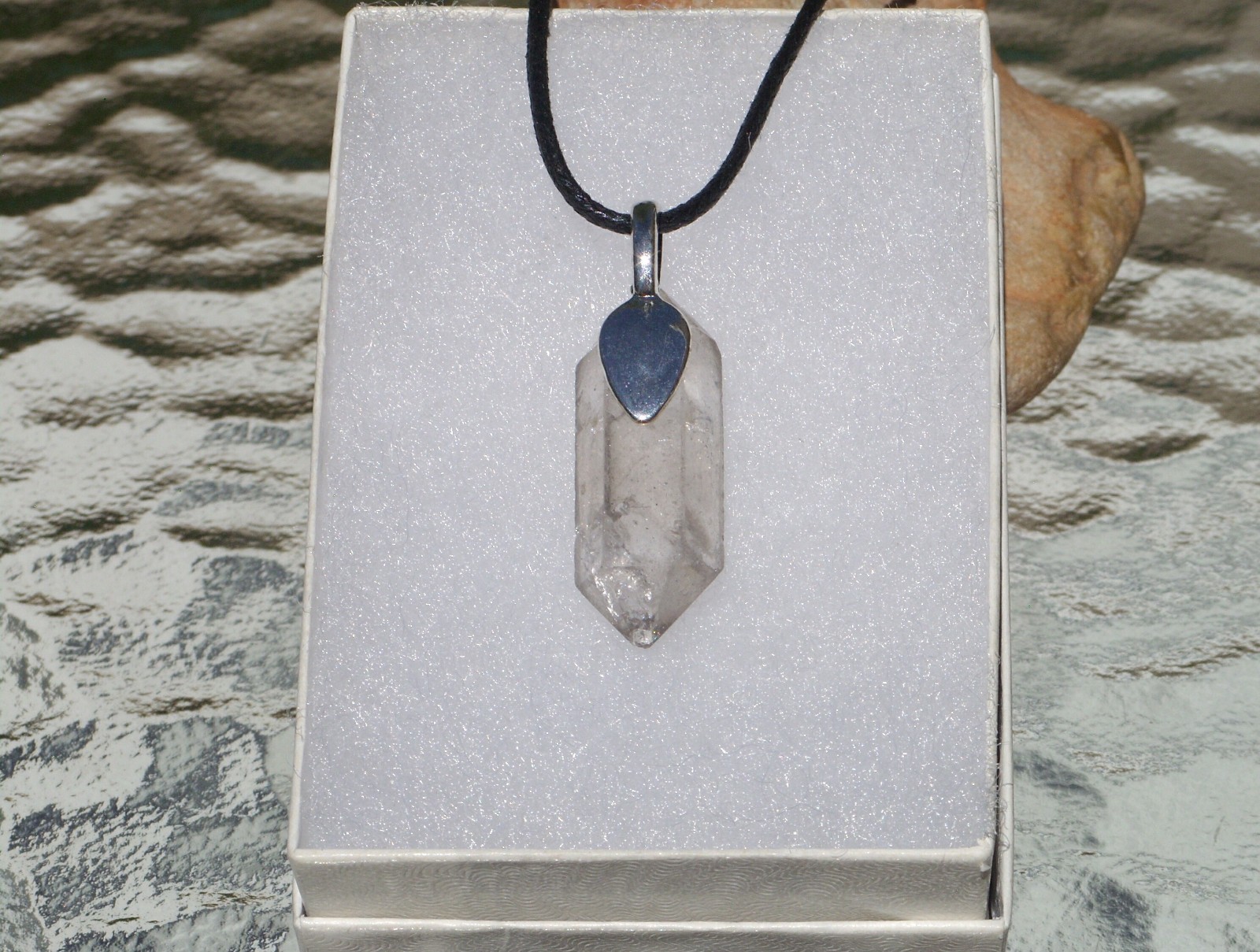 Tibetan Black Quartz Crystal Point Free Form Stone Pendant Necklace Double Term