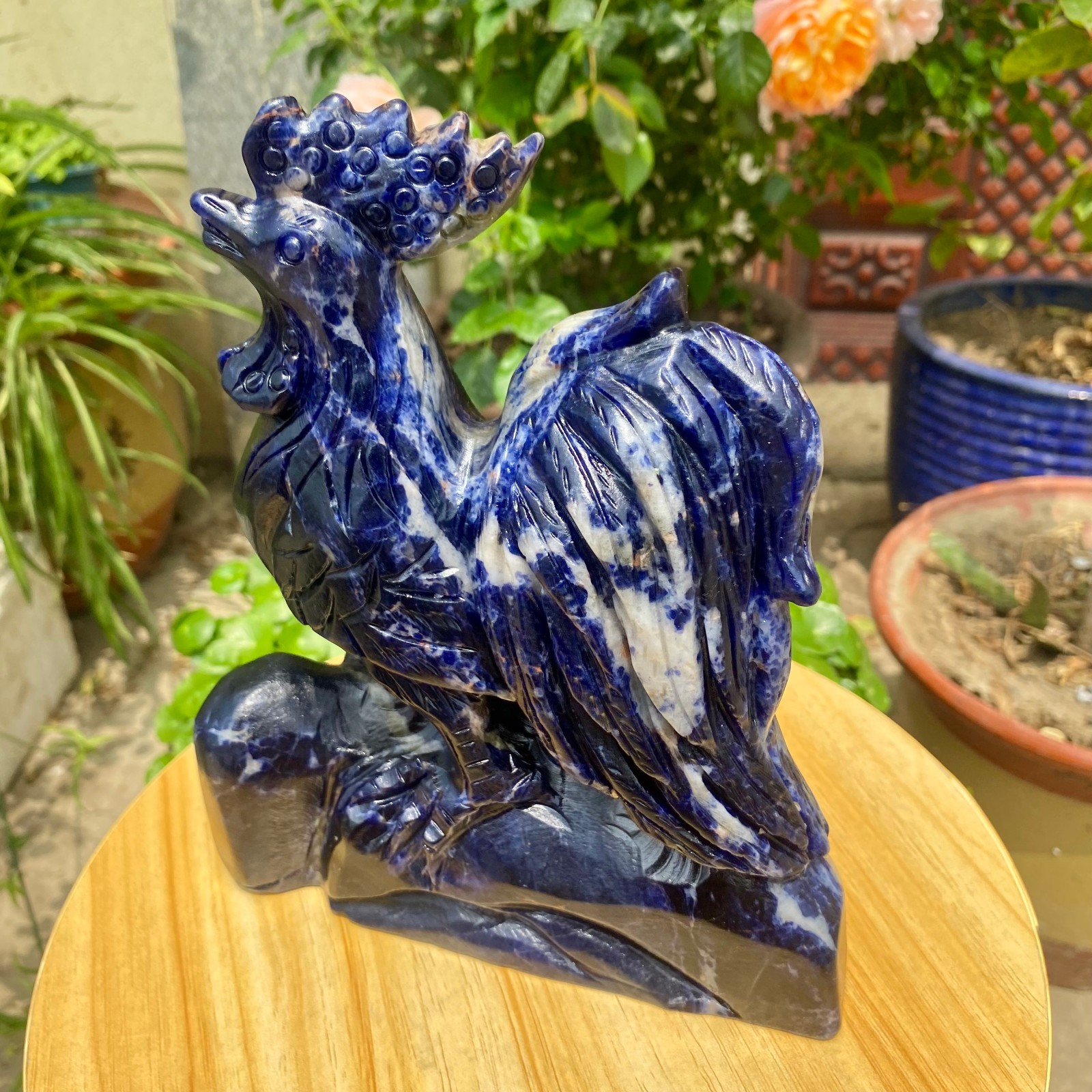 4.3LB Natural blue patterned stone carving rooster statue crystal Healing Stone