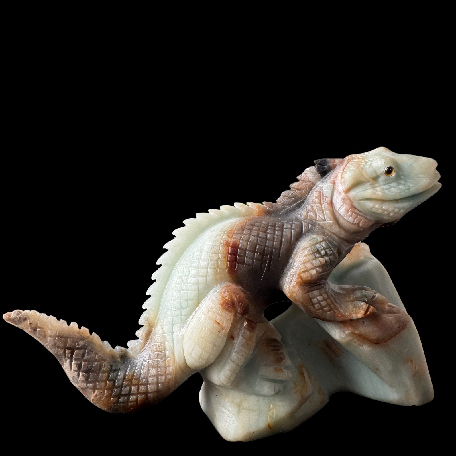 Solid Amazonite Lizard Sculpture, Artisan Carved – Symbol of Regeneration & Pois
