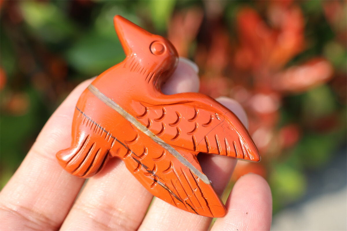 2.3” Natural red jasper Hummingbird Hand Carved Reiki Crystal Skull gift 1pc