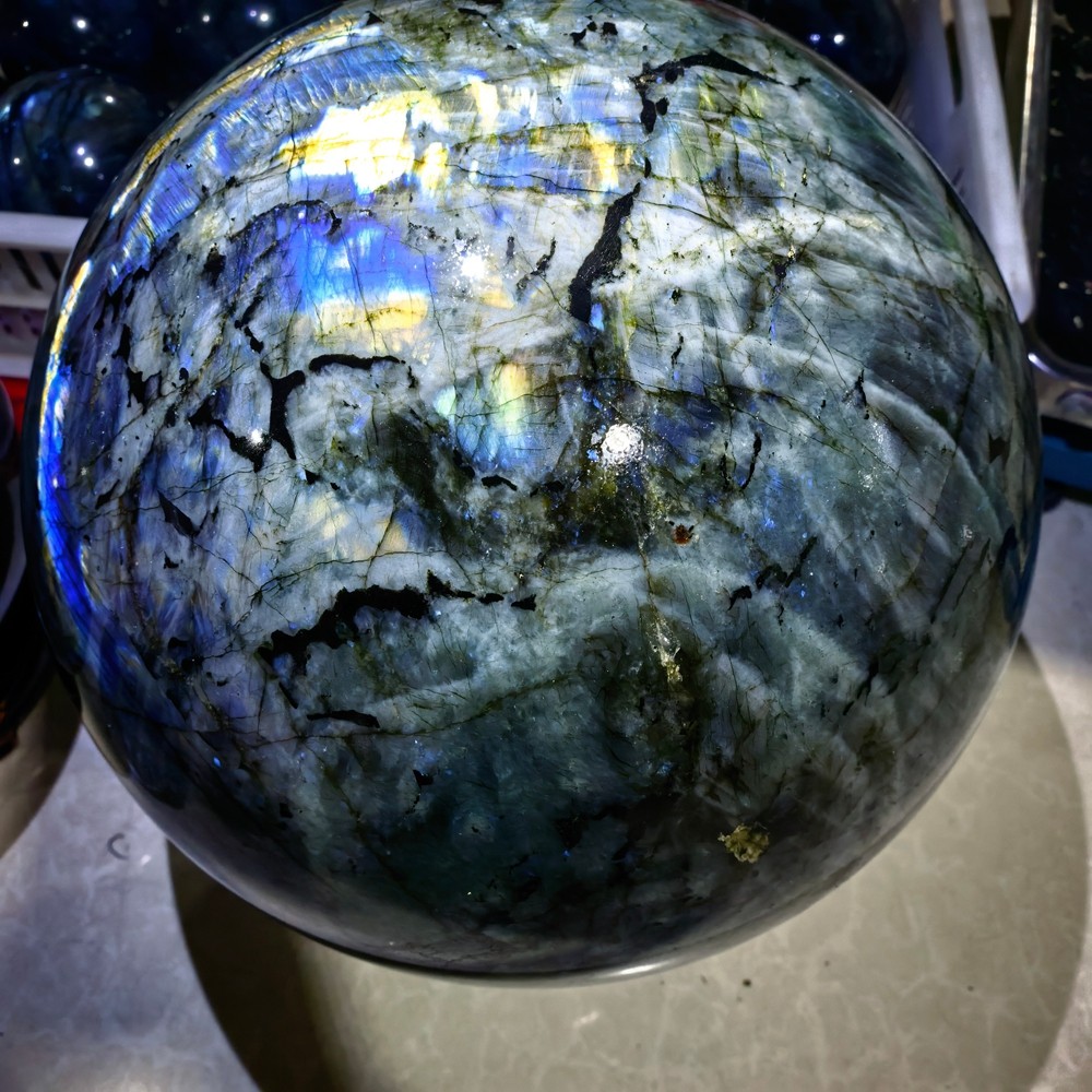73.7LB Large Top Natural labradorite Quartz Sphere Carved Crystal Ball Healing