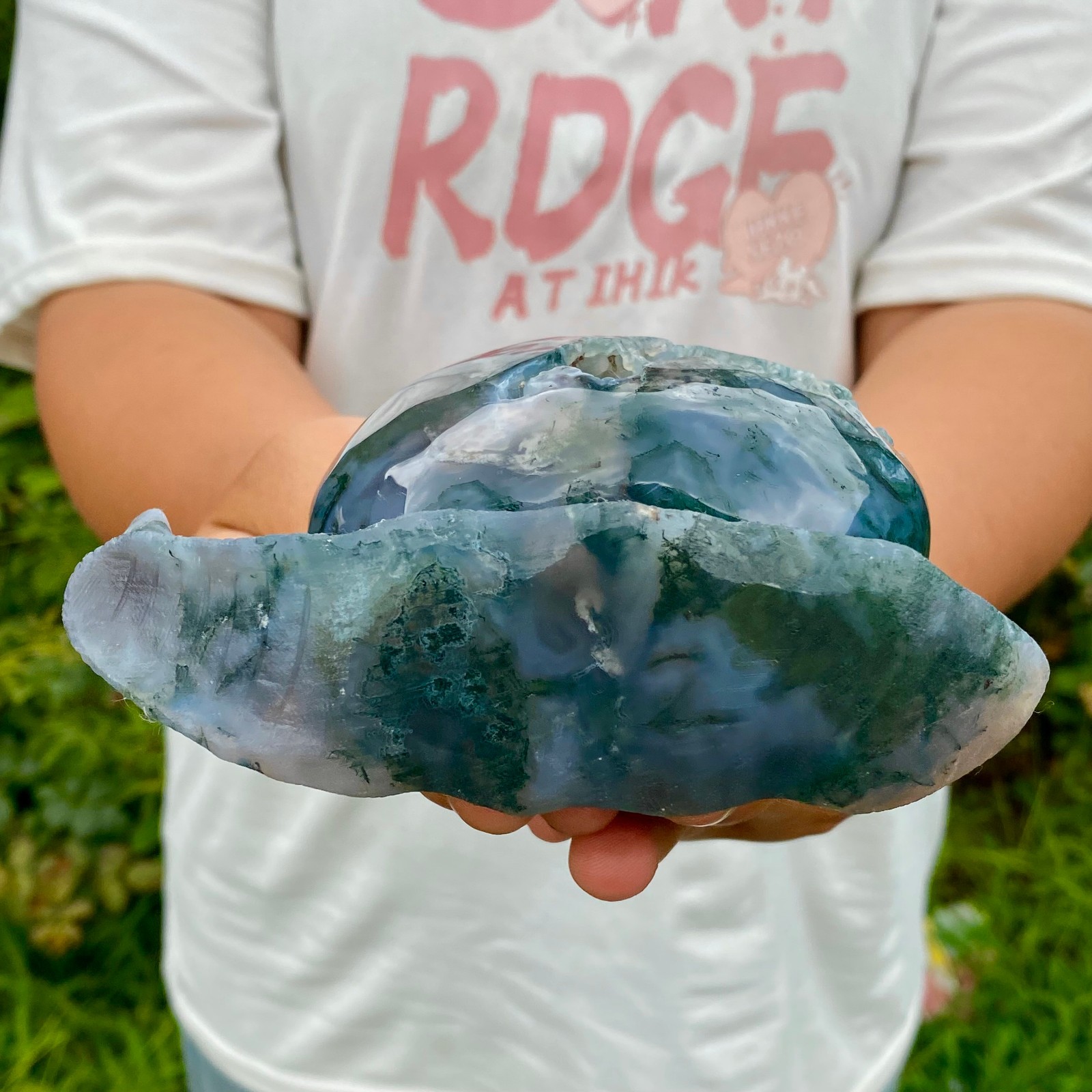 1.4LB Natural Ocean Agate Snail Hand Carving Gemstone Ornament Home Decoration