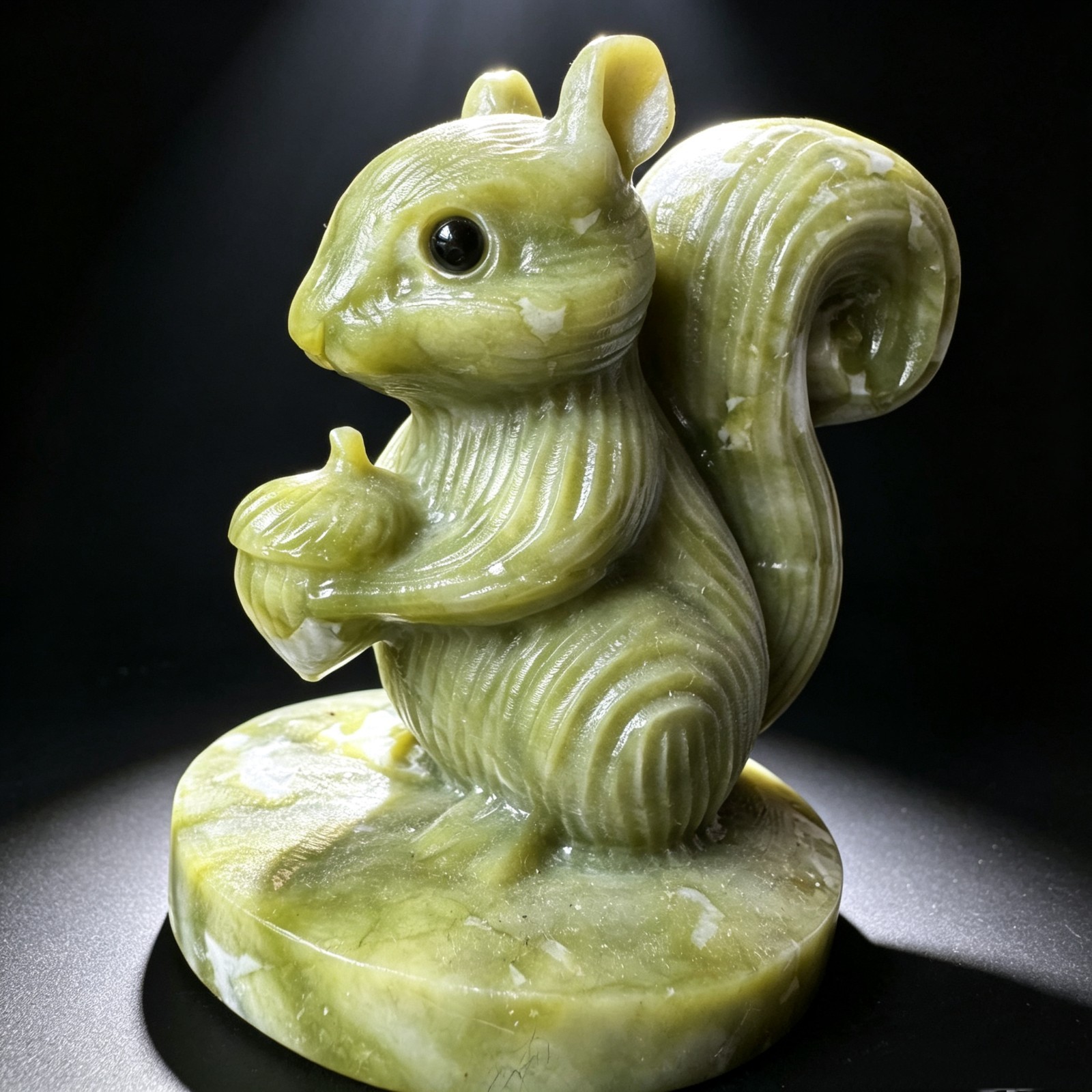 Cauliflower Jade Squirrel Carving Natural Stone Animal Figurine Sculpture Desk