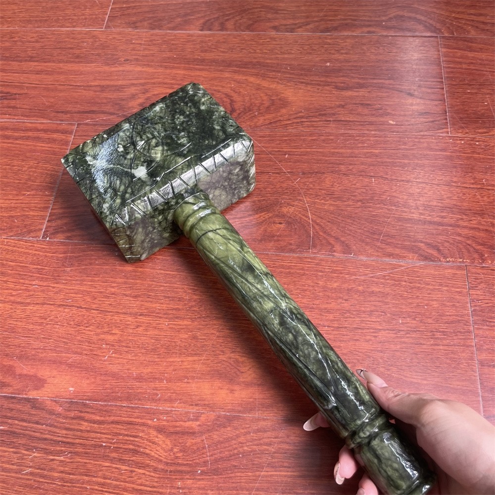 8.8LB 15.7″Natural Large Xiuyan Jade Hammer Carving Crystal Quartz Reiki Statue