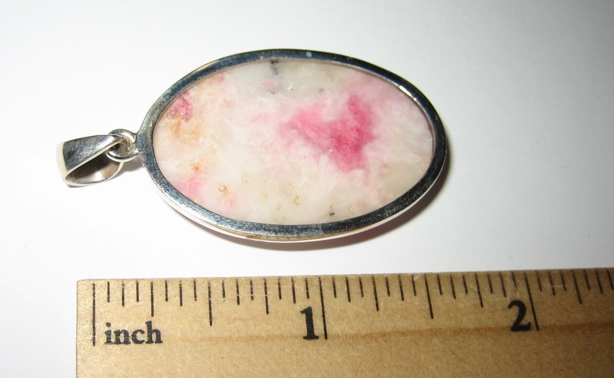 34x23mm RARE! POLISHED NATURAL TUGTUPITE STONE MINERAL SILVER PENDANT ~ 10.1g *A
