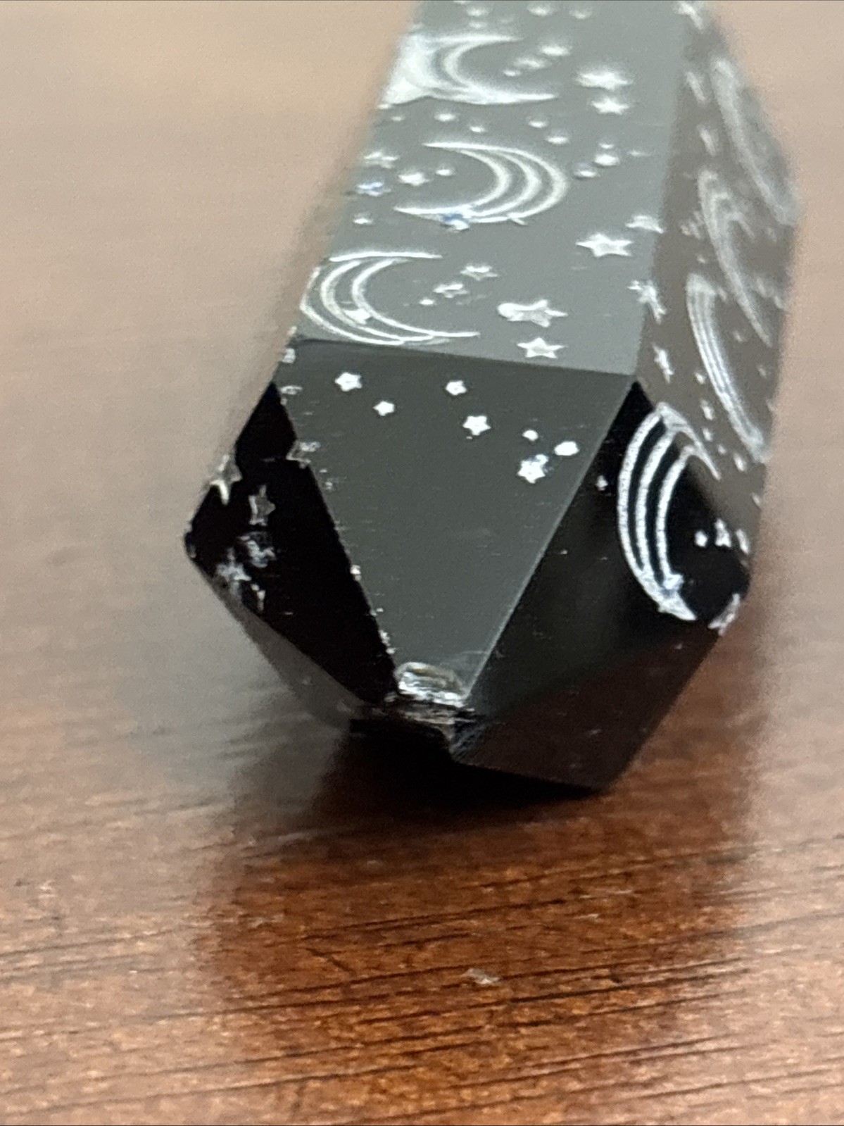 Black Obsidian Double Crystal Point Etched Moon Stars Symbols Celestial